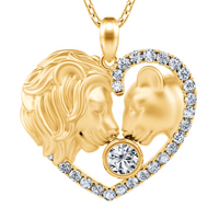Lion Couple Heart Shape Pendant Necklace Zircon Frame Decoration Valentine B175