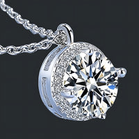 925 Sterling Silver Jewelry Round AAA Zircon Pendant Necklaces Women Fine 271