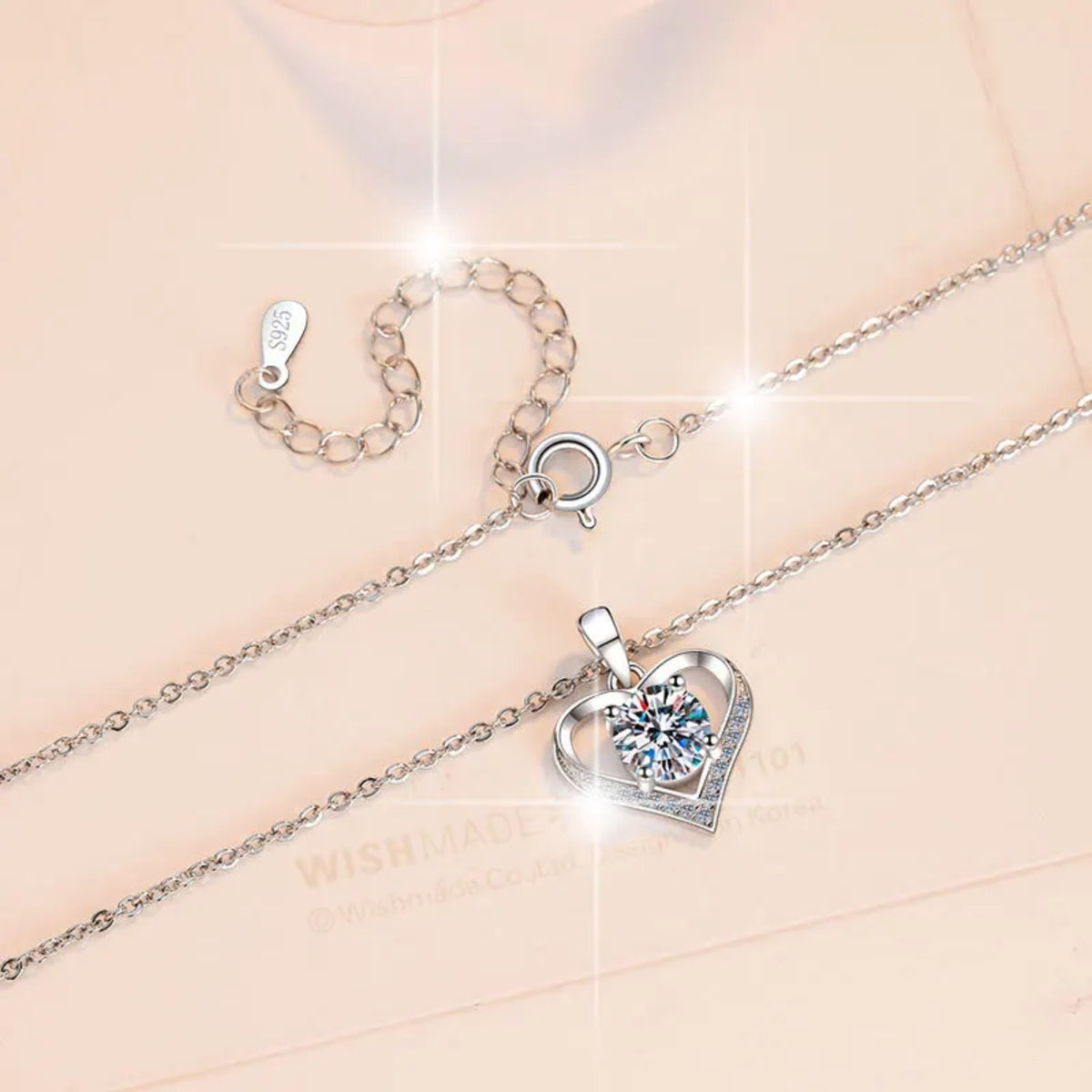 Silver-Tone Heart Pendant Necklace with Clear Crystal Centre – Copper Alloy 1145