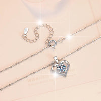 Silver-Tone Heart Pendant Necklace with Clear Crystal Centre – Copper Alloy 1145