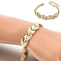 Gold Leaf Crystal Bracelet Women – Elegant Leaf Chain Design with Sparkling 854