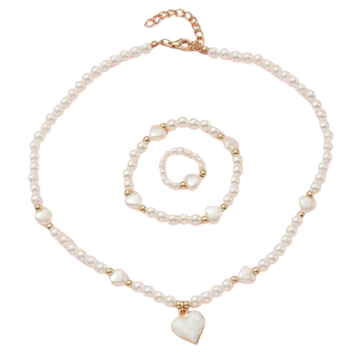 3pcs Necklace Bracelet Ring Set Girls, Sweet Heart Faux Pearl Jewelry Set 107 UK