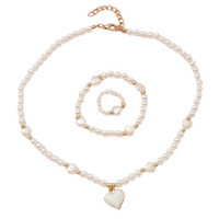 3pcs Necklace Bracelet Ring Set Girls, Sweet Heart Faux Pearl Jewelry Set 107 UK