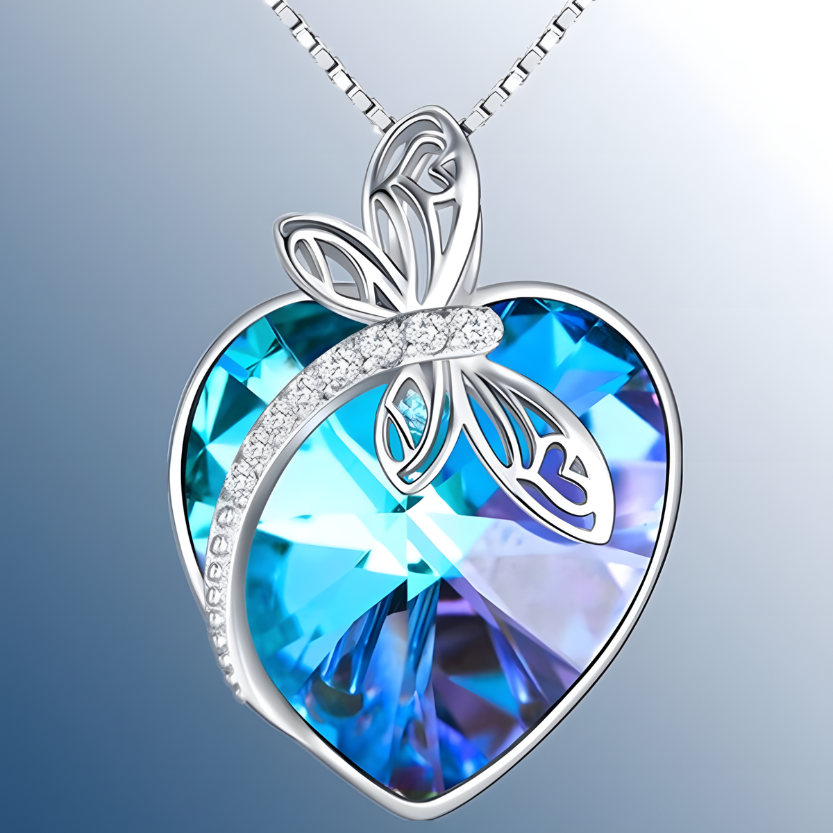Blue Heart Crystal Pendant Necklace Women –Zinc Alloy Metal with Artificial 1236