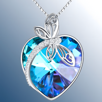 Blue Heart Crystal Pendant Necklace Women –Zinc Alloy Metal with Artificial 1236