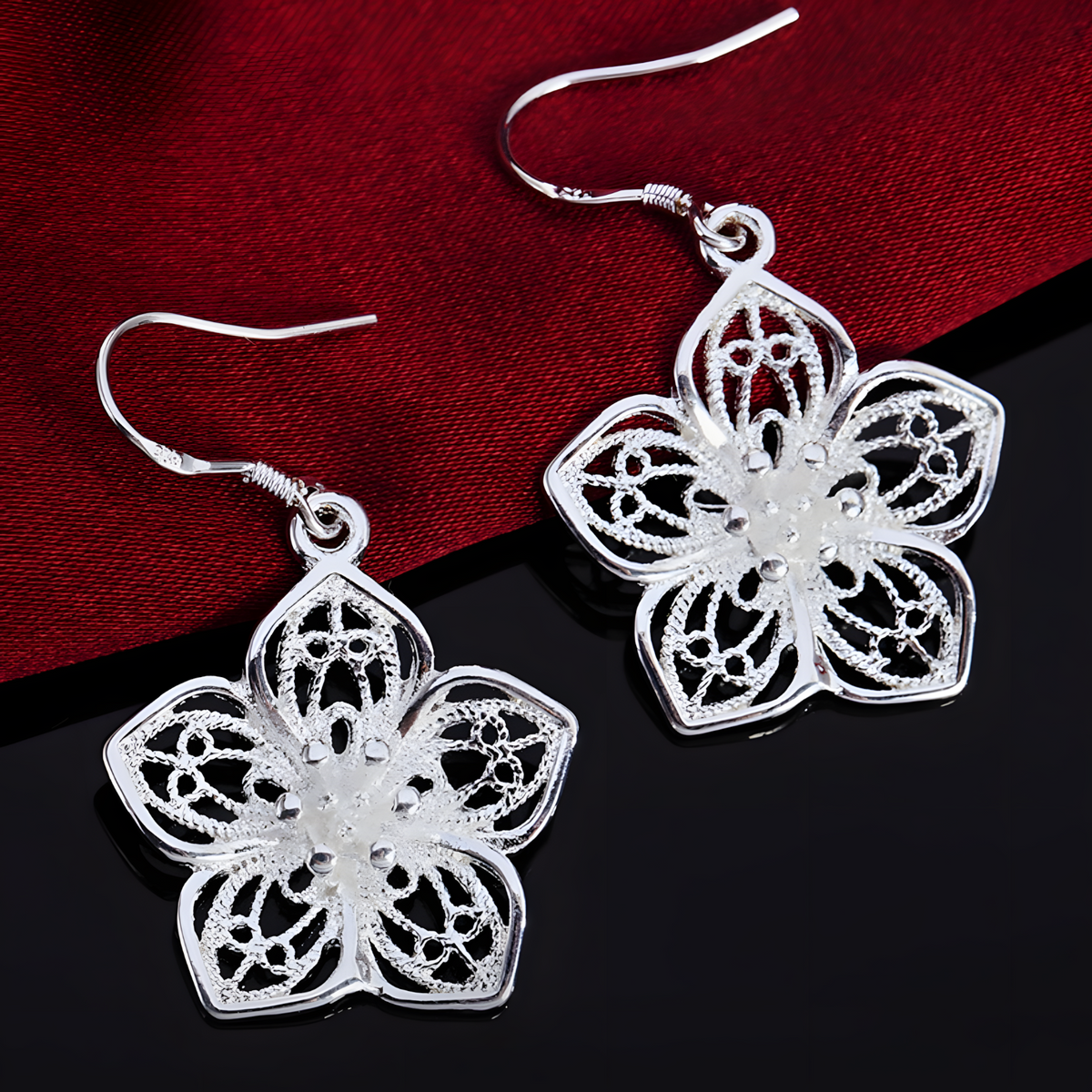 Silver Plated Flower Earrings for Women–Copper Alloy 925 Silver Plating 1219