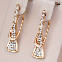 Rose Gold Zircon Loop Earrings for Women – Sparkling Inlaid Crystal Dangle 678