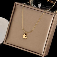 Stainless Steel Love Heart Necklace – Elegant Gold Snake Chain Pendant Women 747