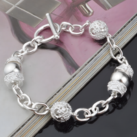 925 Silver Colour Toggle Bracelet for Women 20cm Round Bead Link Chain 1780