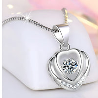 925 Sterling Silver Double Heart Necklace-Dazzling Dancing Zircon,Adjustable 270