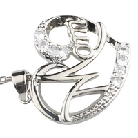 Mom Heart Pendant Necklace Silver Plated Link Chain Cubic Zirconia Micro 1359