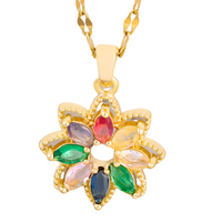 Luxury Gold Tone Flower Necklace With Multi Colour Marquise Cubic Zirconia 1439