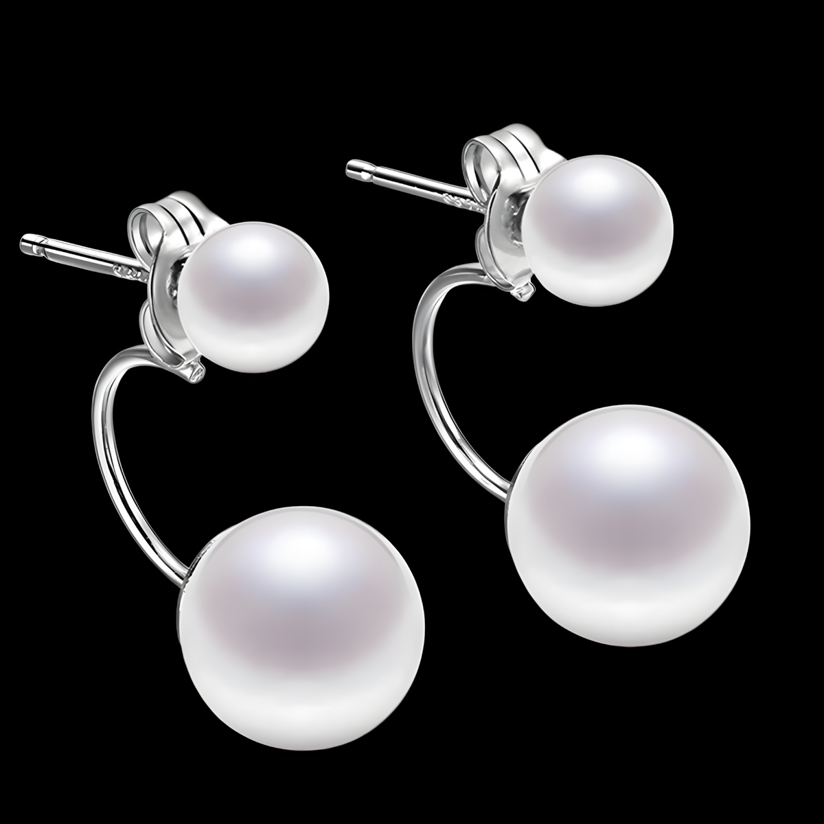 Double Pearl Drop Earrings for Women – Simulated Pearl Copper Alloy Geometry 954
