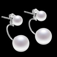 Double Pearl Drop Earrings for Women – Simulated Pearl Copper Alloy Geometry 954