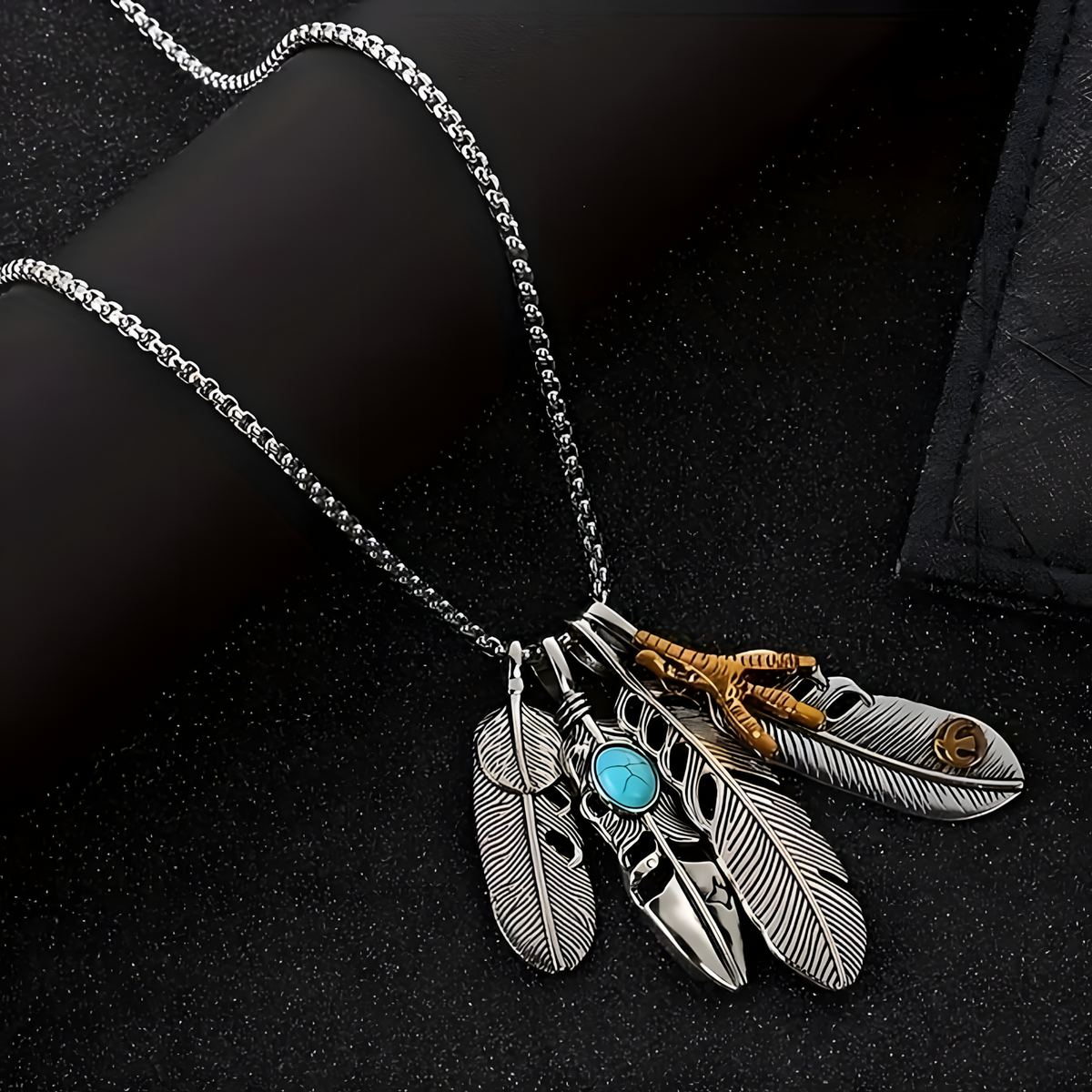 Retro Style Titanium Steel Feathers Pendant Necklace Trendy Korean Hip Hop 607