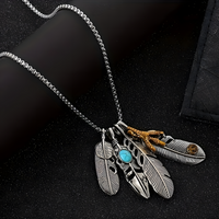 Retro Style Titanium Steel Feathers Pendant Necklace Trendy Korean Hip Hop 607