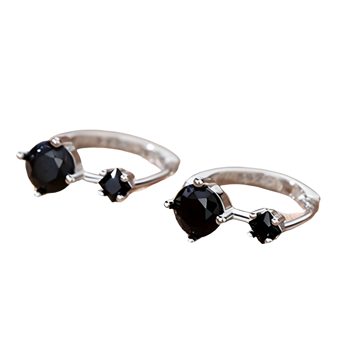 925 Silver-Plated Black Zircon Hoop Earrings for Women Geometric Dual Stone 921