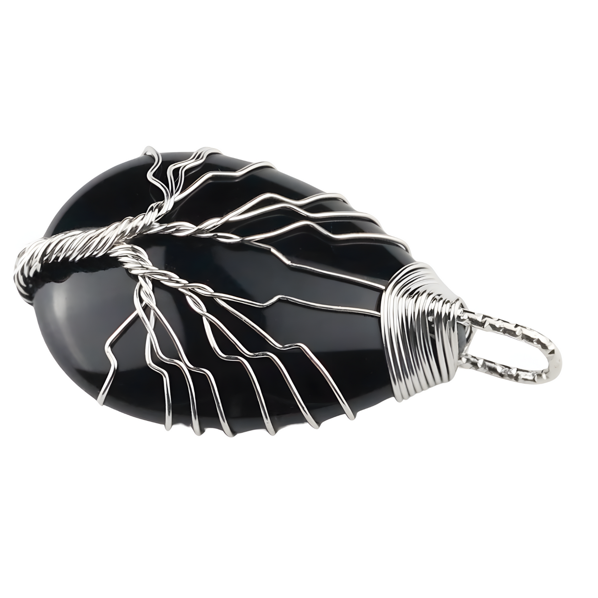 Black Agate Tree Of Life Pendant Necklace For Women Oval Gemstone Statement 1338