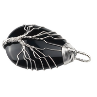 Black Agate Tree Of Life Pendant Necklace For Women Oval Gemstone Statement 1338