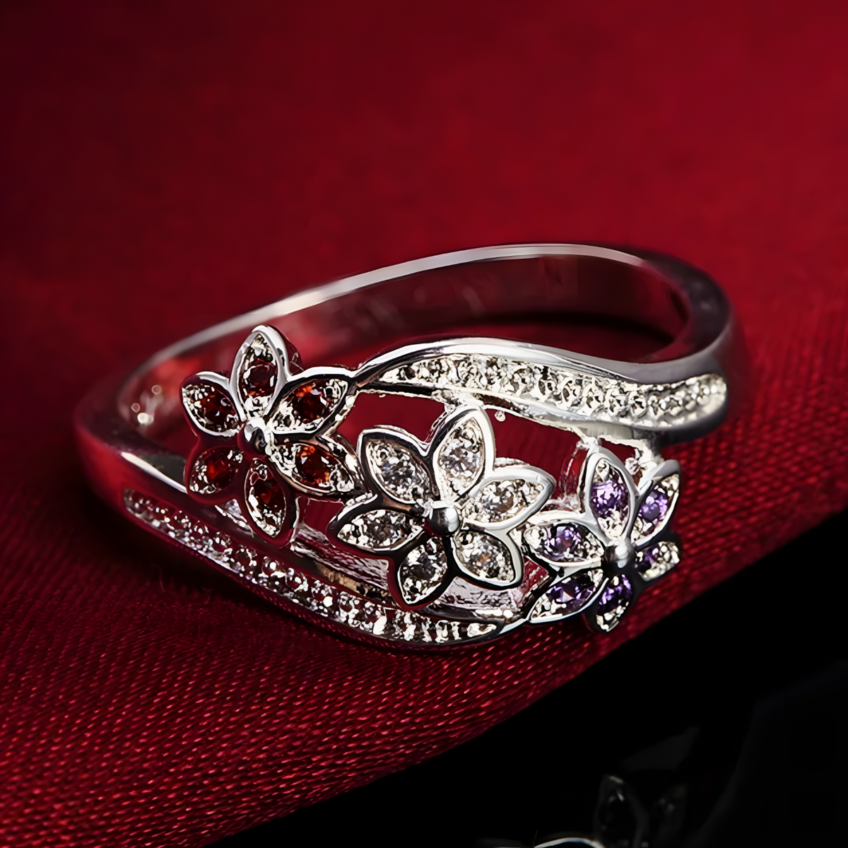 Unified Jewellery Premium Multicolour Crystal Floral Adjustable Ring 1840
