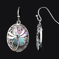 Creative Retro Geometric Oval Dragonfly Stainless Steel Dangle Earrings B82