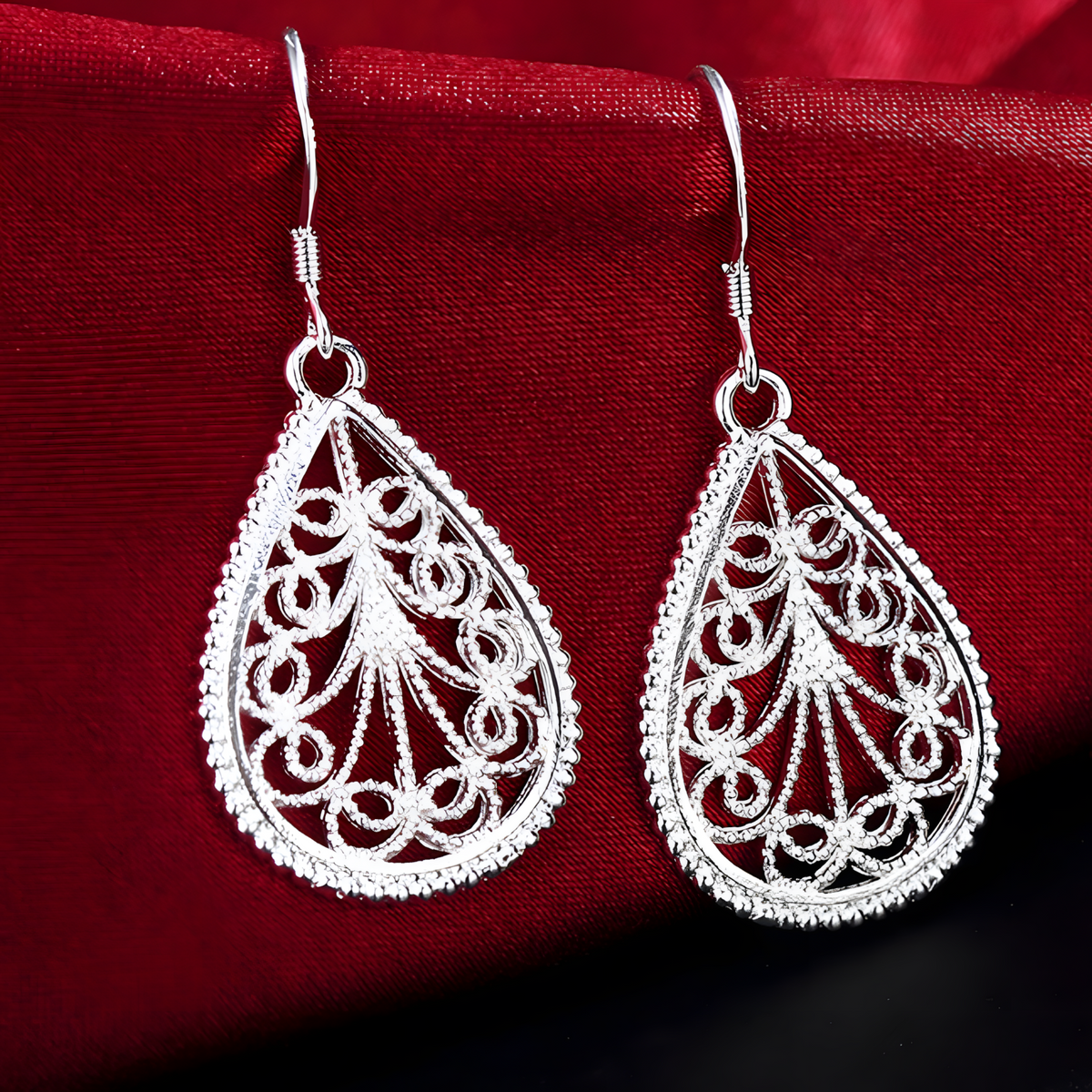 Water Drop Pendant Necklace and Earring Set-Copper Alloy 925 Silver Plating 1202