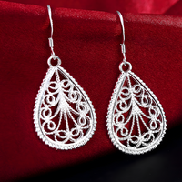 Water Drop Pendant Necklace and Earring Set-Copper Alloy 925 Silver Plating 1202