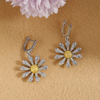 Daisy Flower Drop Earrings Women Zinc Alloy Metal Crystal Sunflower Design 1056
