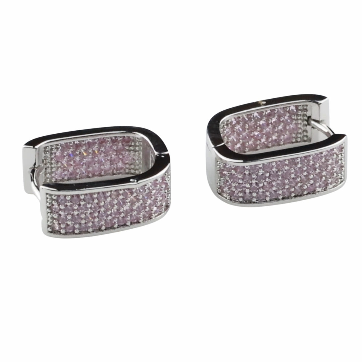 Pink Zircon Hoop Earrings For Women Micro Pave Round Cut Vintage Inspired 1368