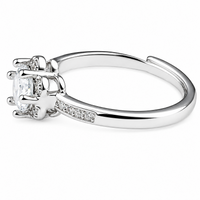 Elegant Adjustable Zircon Halo Ring, Round Brilliant Floral Engagement 1627