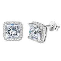 Sterling Silver Princess Cut Cubic Zirconia Stud Earrings Halo Setting 338