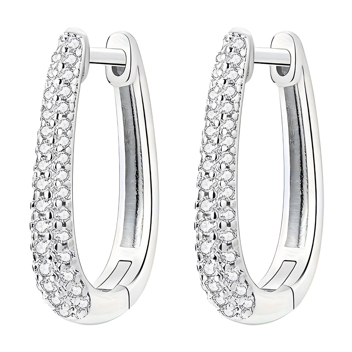 Wide Liquefied Metal Look U-Shaped Pave Huggie Hoop Earring Dazzling Diamond 621