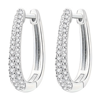 Wide Liquefied Metal Look U-Shaped Pave Huggie Hoop Earring Dazzling Diamond 621