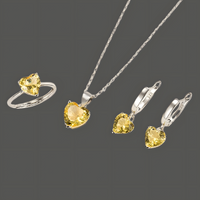 925 Sterling Silver Yellow Heart Crystal Necklace Earrings Ring Set B32