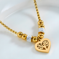 316L Stainless Steel Heart Tree of Life Pendant Necklace Trendy Gold  Chain 1077