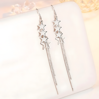 925 Sterling Silver Star Drop Earrings, Long Tassel Dangle, Sparkling 325