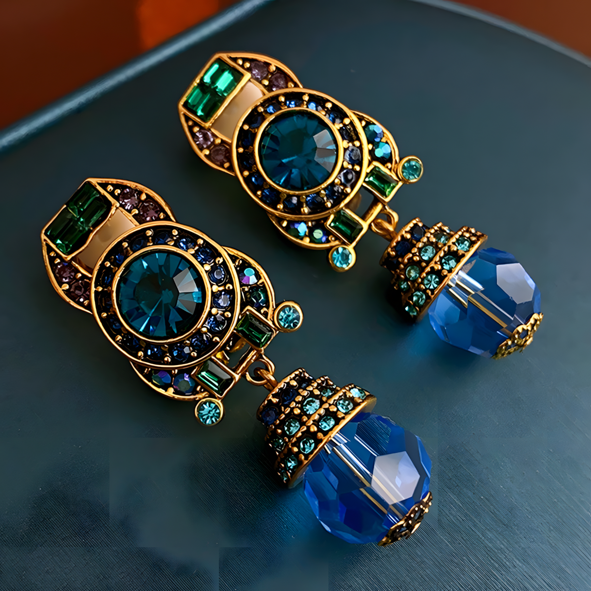Vintage Statement Clip On Earrings For Women Geometric Rhinestone Crystal 1463