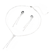 Elegant Silver Rhinestone Tassel Necklace & Earrings Set for Women – Crystal 720