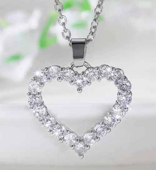 925 Silver Plated Birthstone Heart-Shaped Zircon Pendant Necklace 18