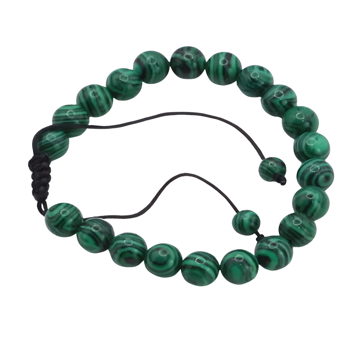 Unisex Natural Stone Bracelet, 8mm Green Malachite & Lava Rock, Adjustable B117