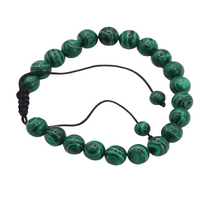 Unisex Natural Stone Bracelet, 8mm Green Malachite & Lava Rock, Adjustable B117