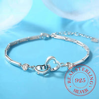 Silver Plated Double Heart Bracelet with Cubic Zirconia Stones for Women 419