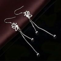 925 SilverPlated Butterfly Drop Earrings for Women Long Tassel Dangle Design 983