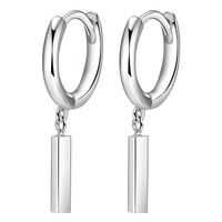 925 Sterling Silver Dainty Rectangular Metal Bar Drop Earrings Women, Hoop 501