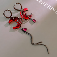 Gothic Red Moon Drop Earrings for Women – Neo-Gothic Asymmetrical Design B50