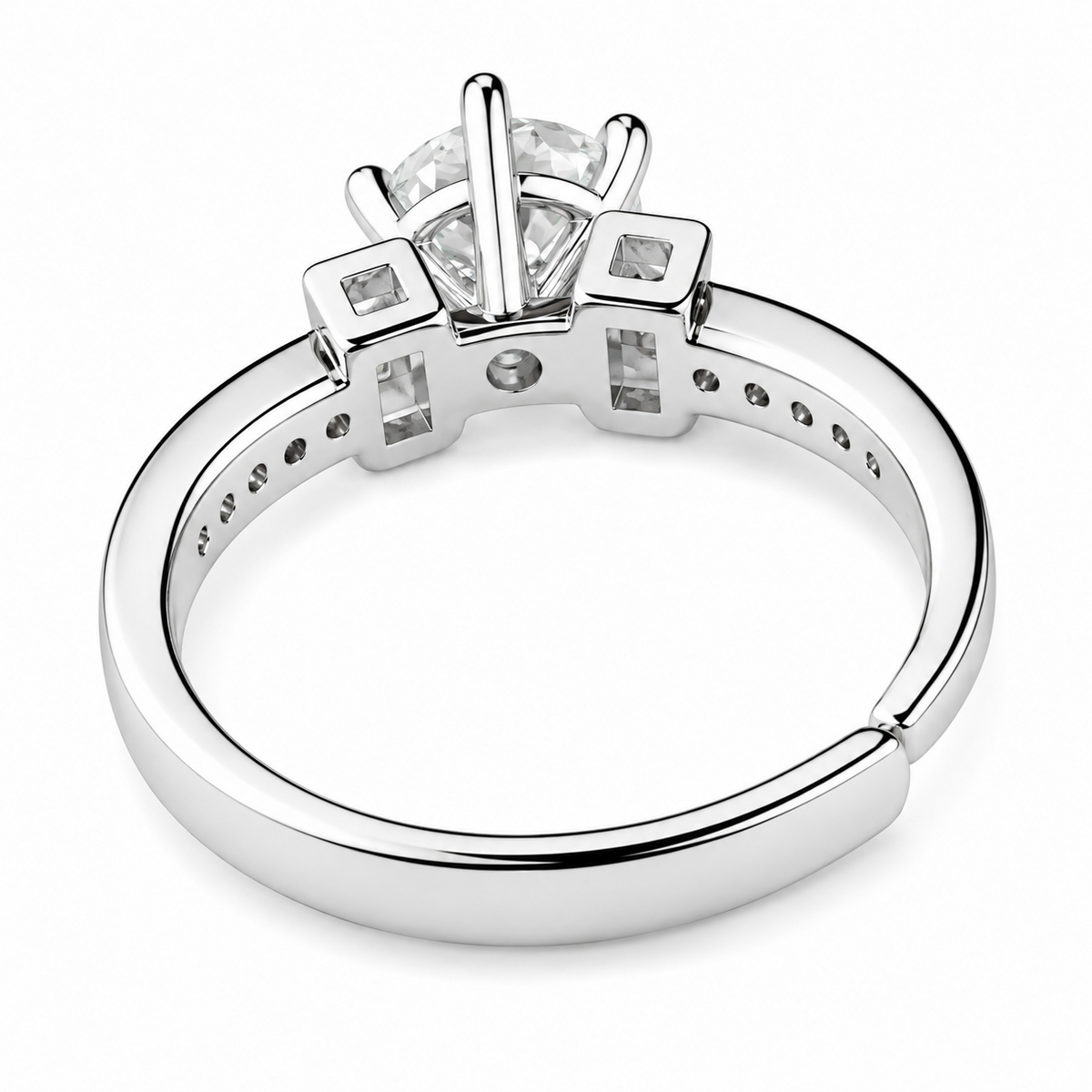 Adjustable Round Brilliant Zircon Engagement Ring, Silver Tone Solitaire 1608