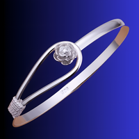 925 Silver-Plated Flower Bangle Women Elegant Plant Design Bracelet, Copper 904