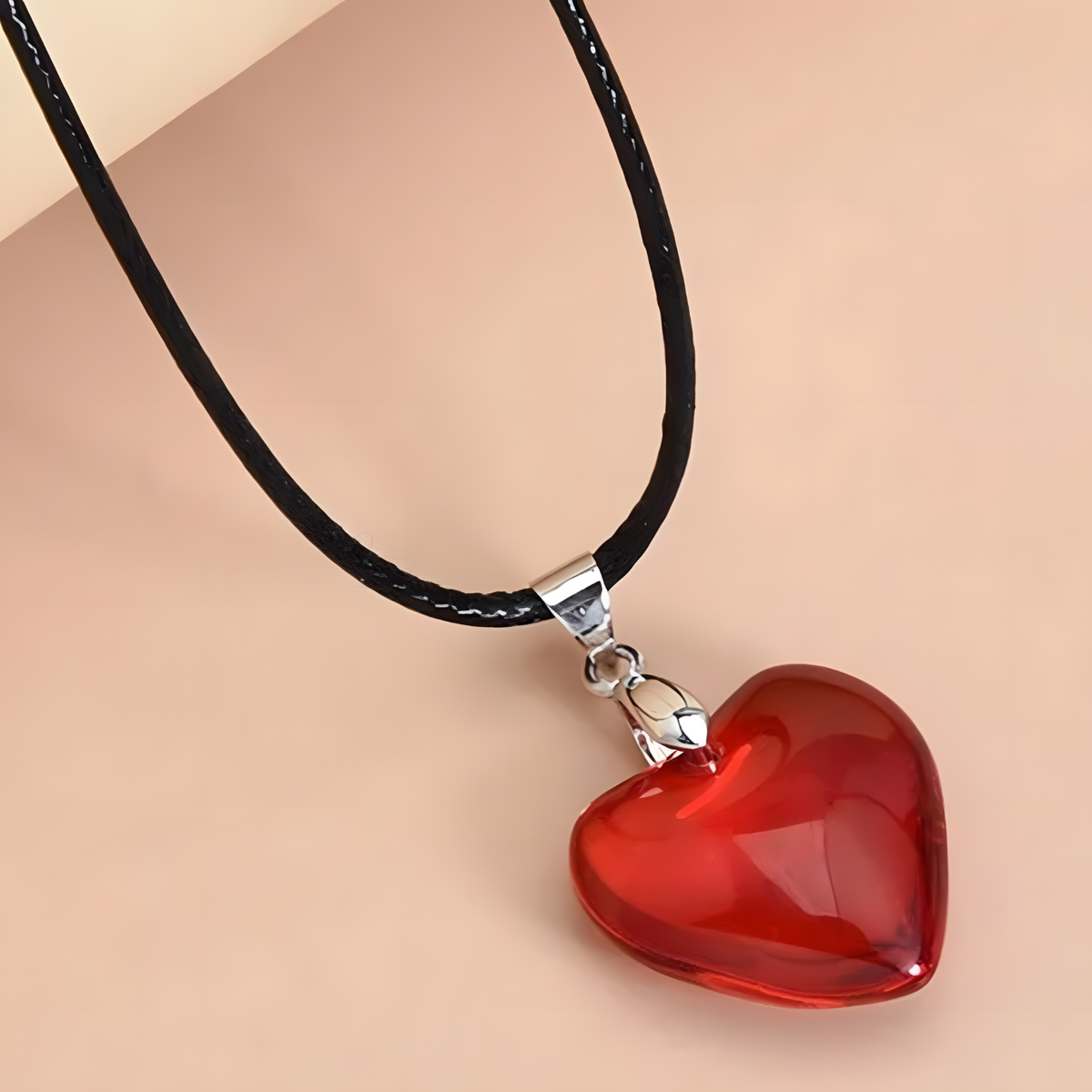 Red Heart Pendant Necklace for Women – Resin Artificial Crystal Heart Charm 1198