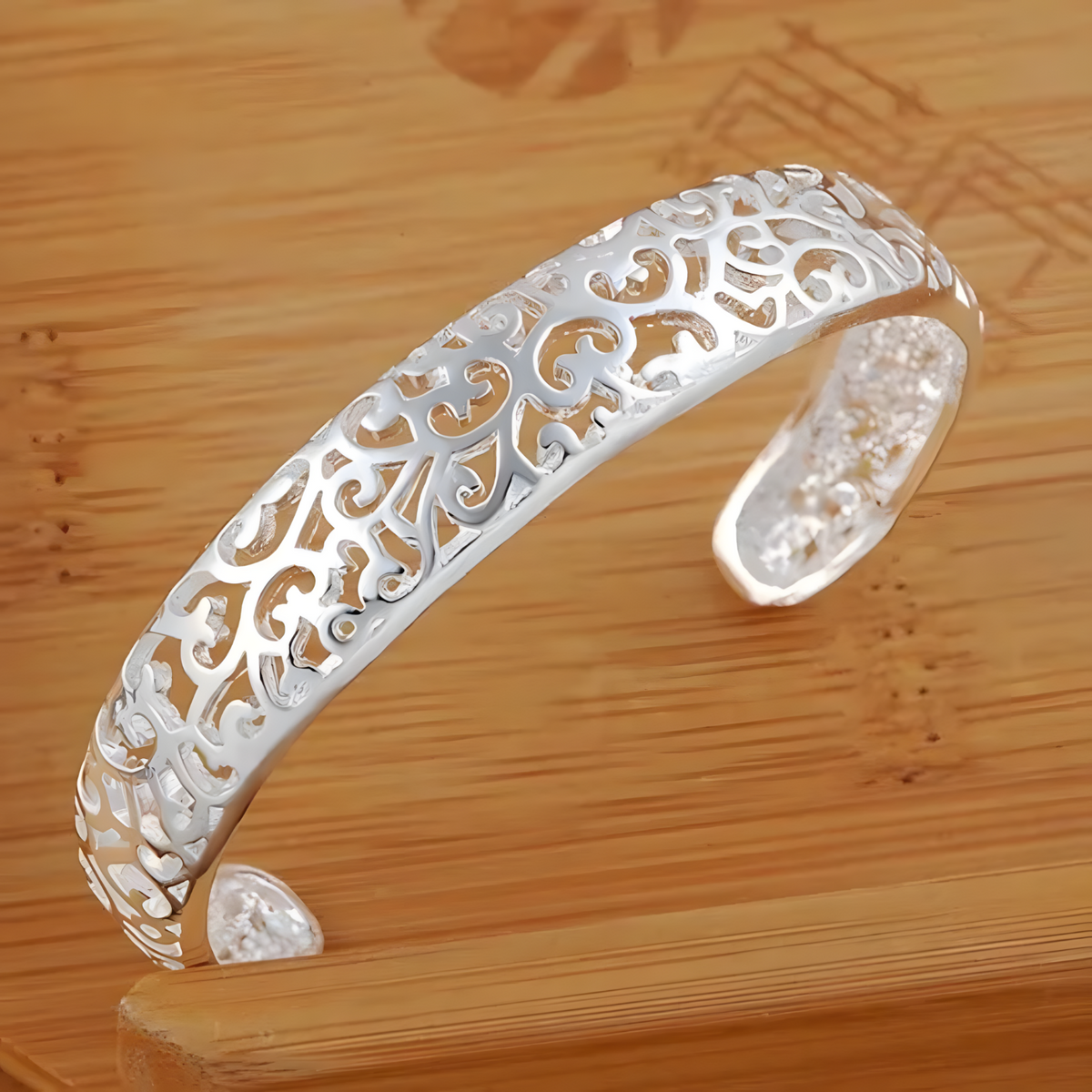 Silver-Plated Hollow Openwork Cuff Bangle Bracelet for Women | Elegant 428