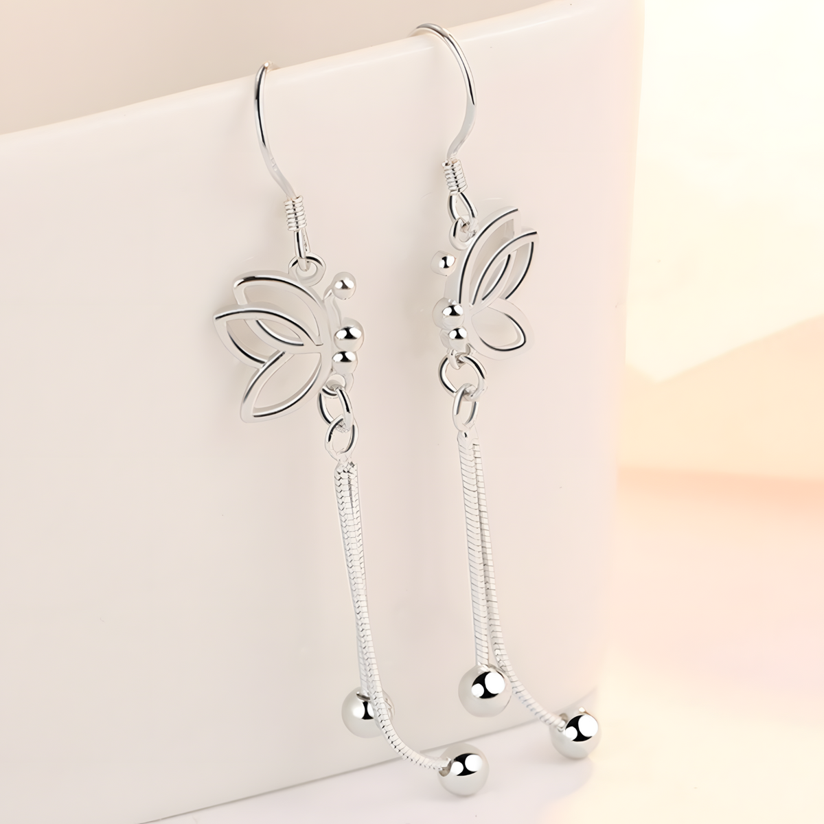 925 SilverPlated Butterfly Drop Earrings for Women Long Tassel Dangle Design 983